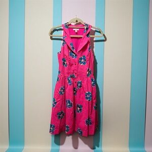 Lilly Pulitzer Bright Pink floral, collared, sleeveless fit & flare design dress